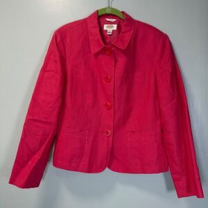 Talbots Petites Pink 100% Irish Linen 4-Button Blazer Jacket Womens Size 14P